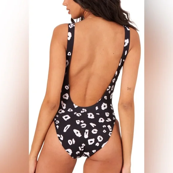 BNWT! ONZIE, High Leg One Piece, bathing suit, black, white & tan leopard print - Picture 3 of 12